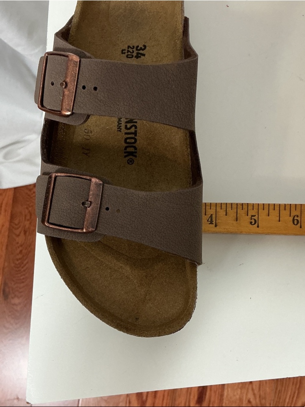 Birkenstock Arizona Two-Strap Sandals in Taupe Brown with Copper Buckles - Picture 8 of 9